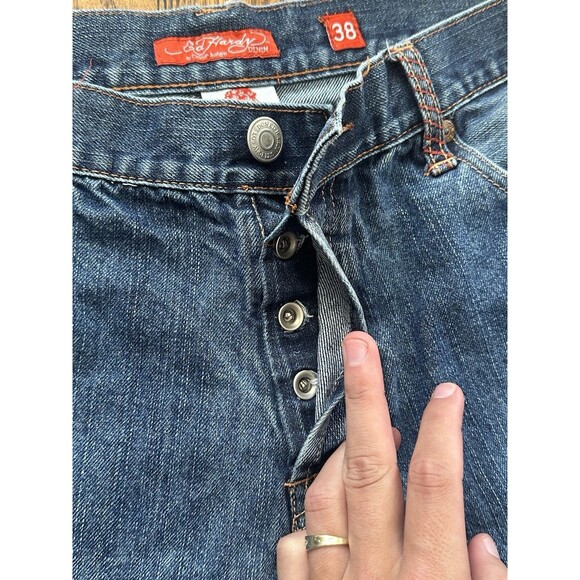 Y2K Ed Hardy Christian Audigier White Tiger Embroidered Button Fly Jeans - Picture 3 of 9